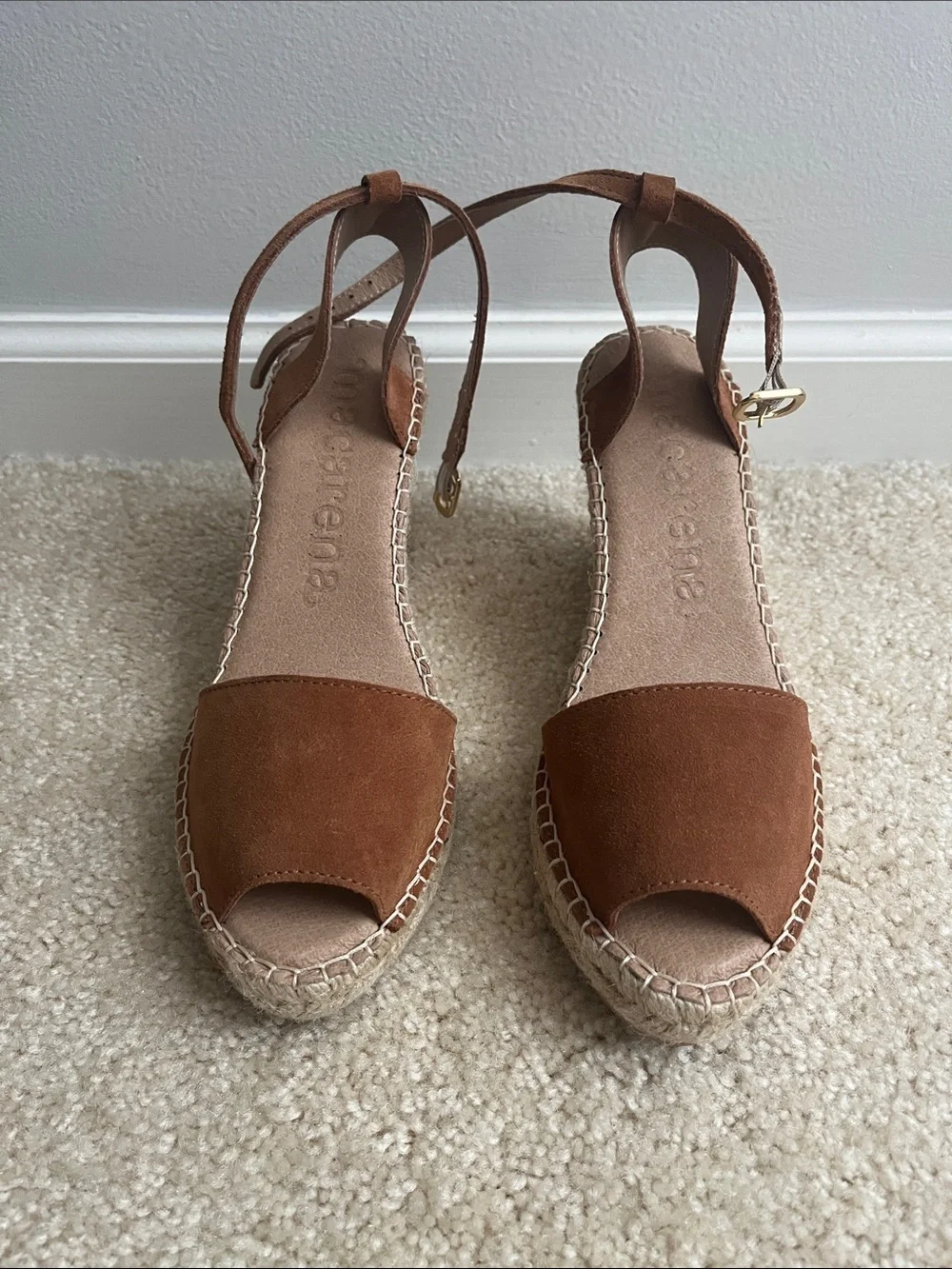 Suede Espadrille Wedge Sandals in Cognac Brown